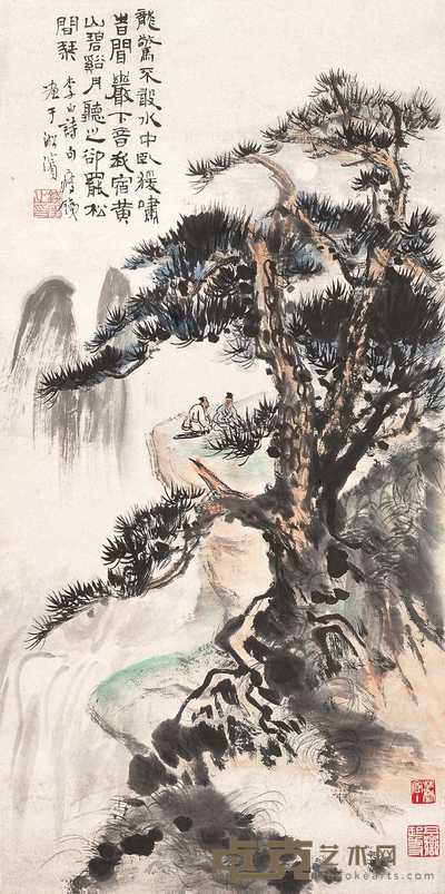 钱瘦铁 黄山松月 立轴 70×34.8cm